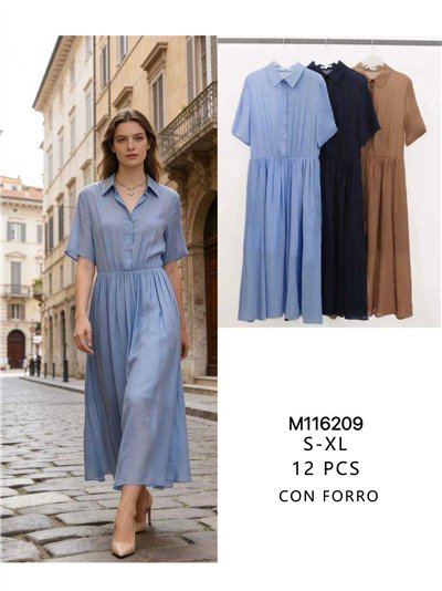 Vestido camisero midi con cintura fruncida 2