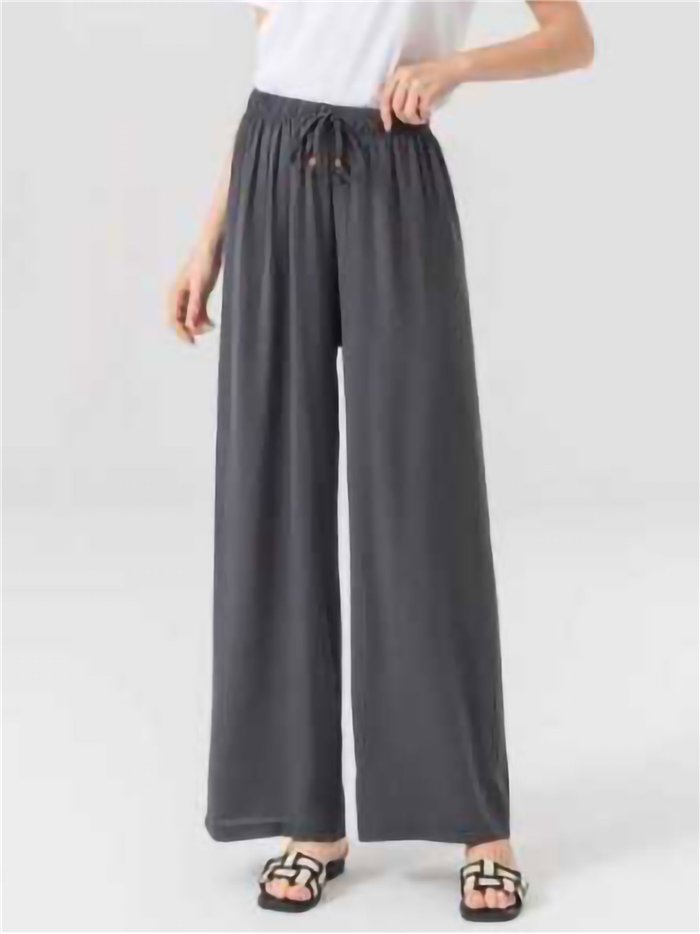 Pantaloni palazzo fluidi con elastico in vita e coulisse