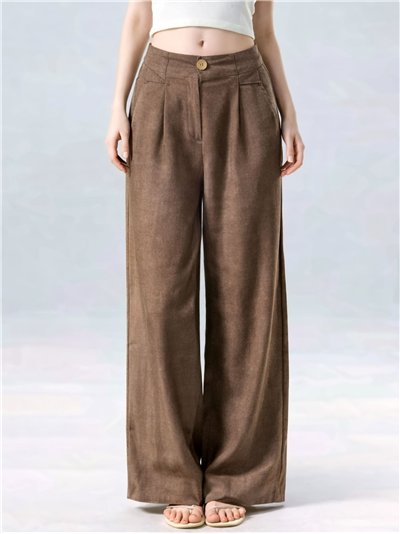Pantalón palazzo efecto lino de cintura alta