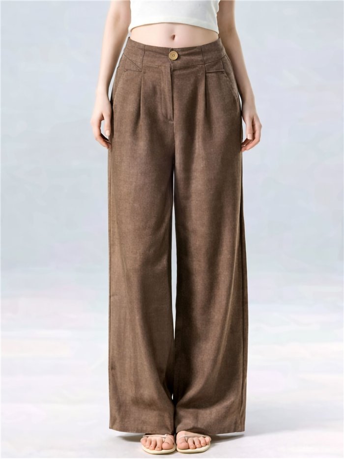 Pantalón palazzo efecto lino de cintura alta