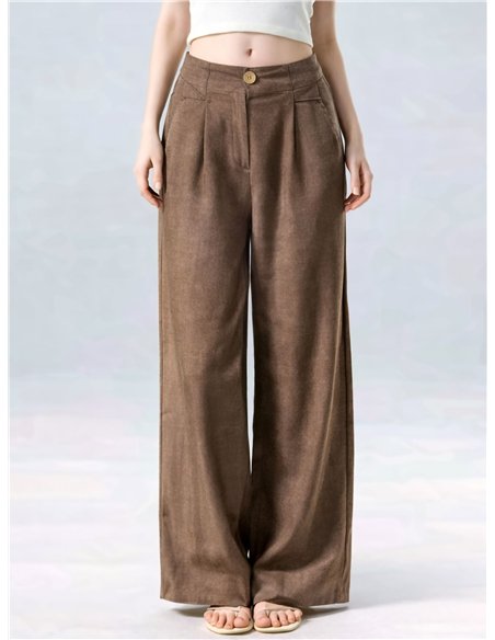 Pantalón palazzo efecto lino de cintura alta
