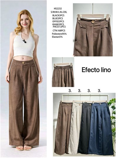 Pantalón palazzo efecto lino de cintura alta 2