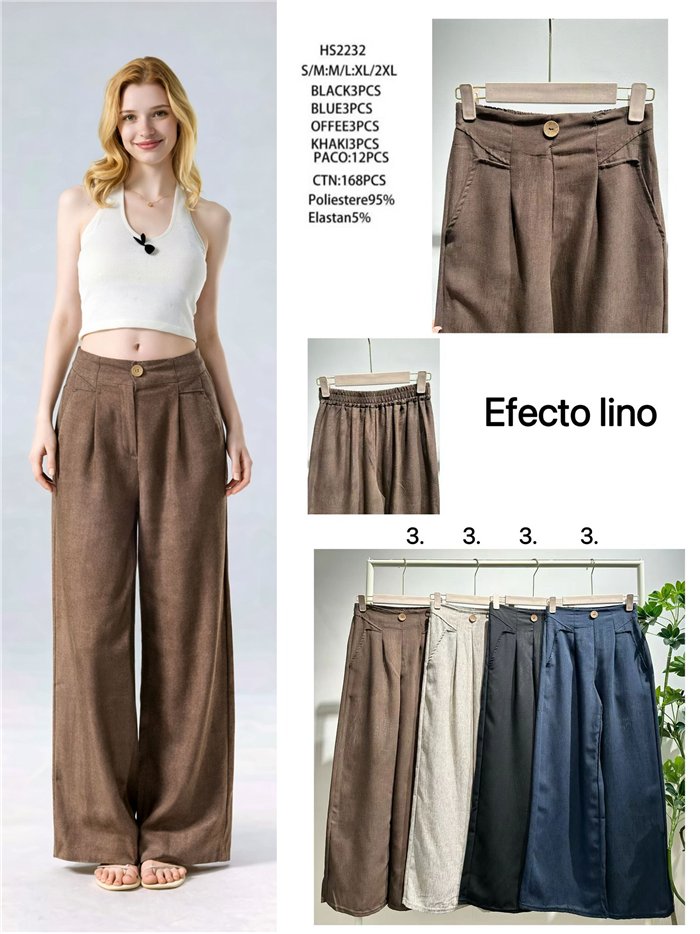 Pantalón palazzo efecto lino de cintura alta