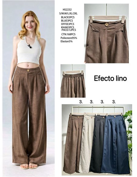 Pantalón palazzo efecto lino de cintura alta