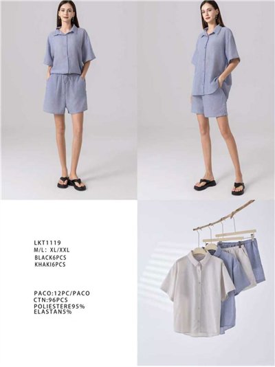 Conjunto de camisa e shorts listrados com efeito linho 2