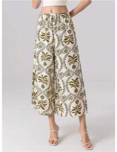 Pantalón culotte estampado con cintura elástica