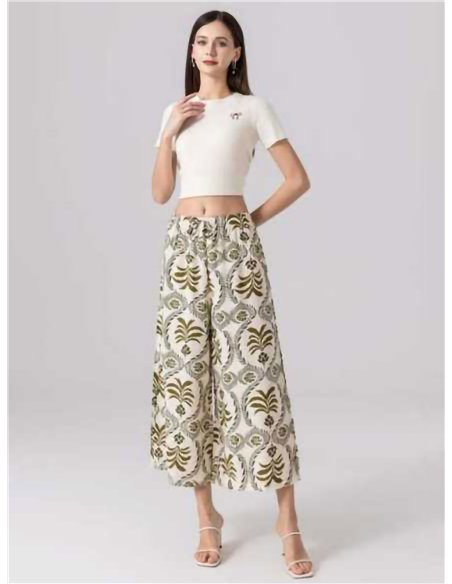 Pantalón culotte estampado con cintura elástica
