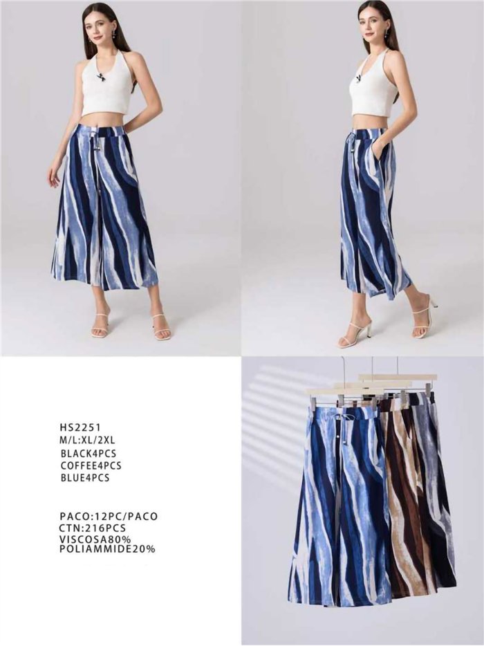 Pantalon culotte à jambes larges avec imprimé effet vague