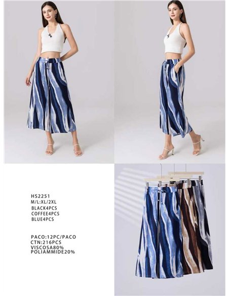 Pantalon culotte à jambes larges avec imprimé effet vague