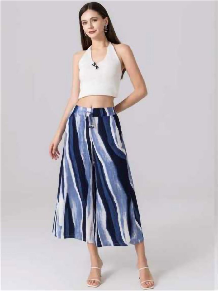 Pantalon culotte à jambes larges avec imprimé effet vague