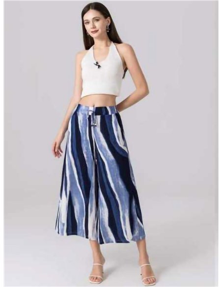Pantalon culotte à jambes larges avec imprimé effet vague