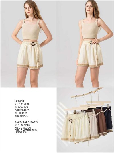 Short de lino con cinturón y detalle de encaje 2