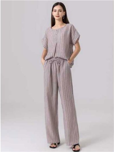 Conjunto blusa rayas efecto lino y pantalón