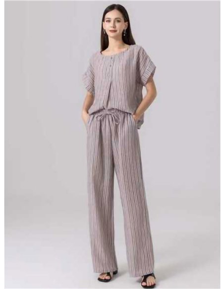 Conjunto blusa rayas efecto lino y pantalón