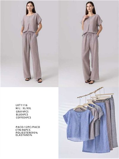Conjunto blusa rayas efecto lino y pantalón 2