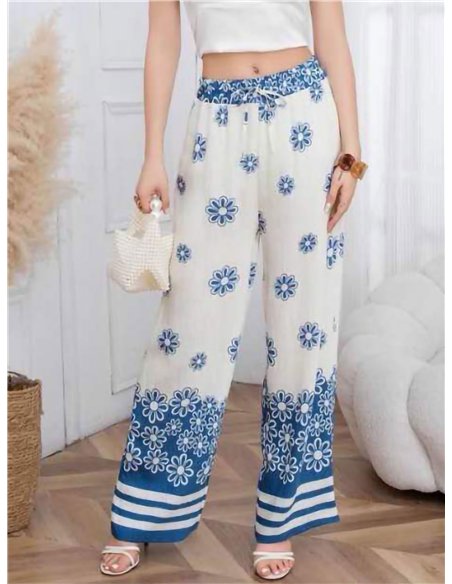 pantalon large à imprimé floral