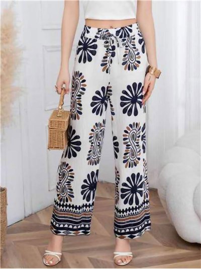 pantalon à jambes larges imprimé rétro