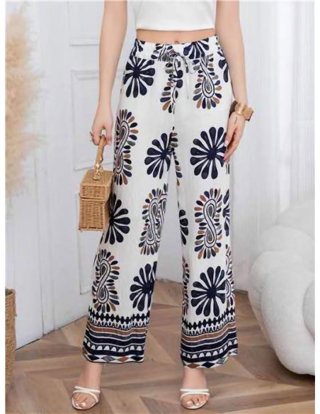 pantalon à jambes larges imprimé rétro