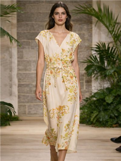 Vestido midi floral con cinturón