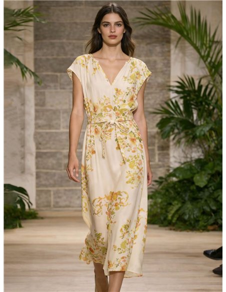 Abito midi a fantasia floreale con cintura