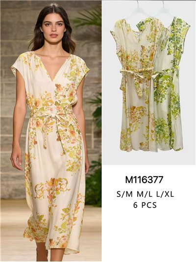 Vestido midi floral con cinturón 2