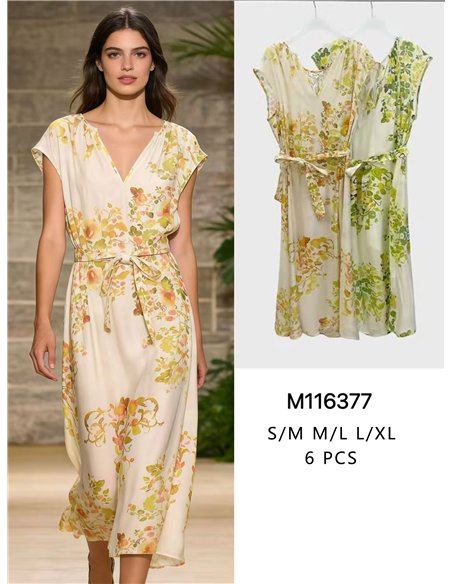 Abito midi a fantasia floreale con cintura