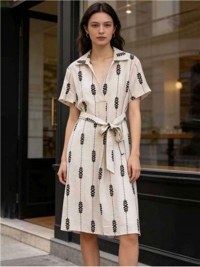 Robe chemise midi géométrique avec ceinture