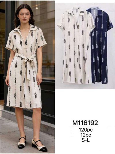 Robe chemise midi géométrique avec ceinture 2