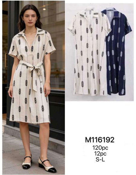 Vestido camisero midi geométrico con cinturón