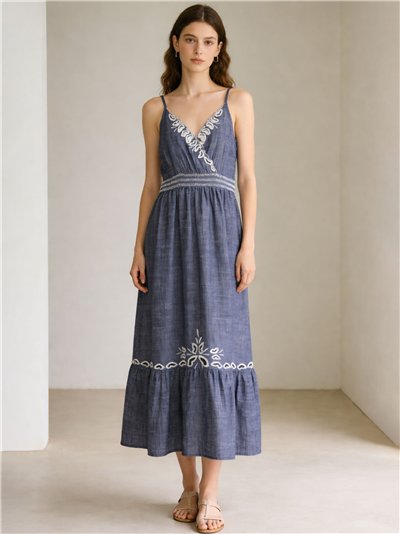 Abito midi ricamato con spalline