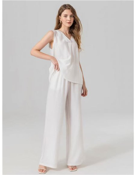 Conjunto top liso y pantalón wide-leg