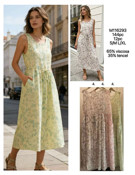 Vestido midi floral sin mangas con cordón