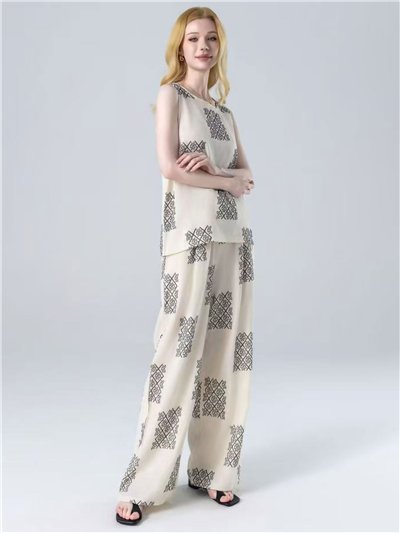 Conjunto top geométrico y pantalón palazzo 