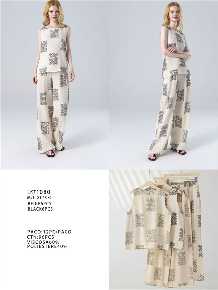 Conjunto top geométrico y pantalón palazzo 