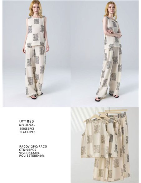 Conjunto top geométrico y pantalón palazzo 