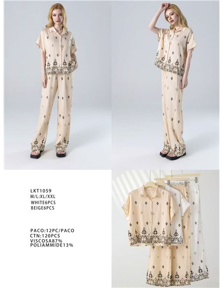 Conjunto camisa estampada con pantalón wide-leg