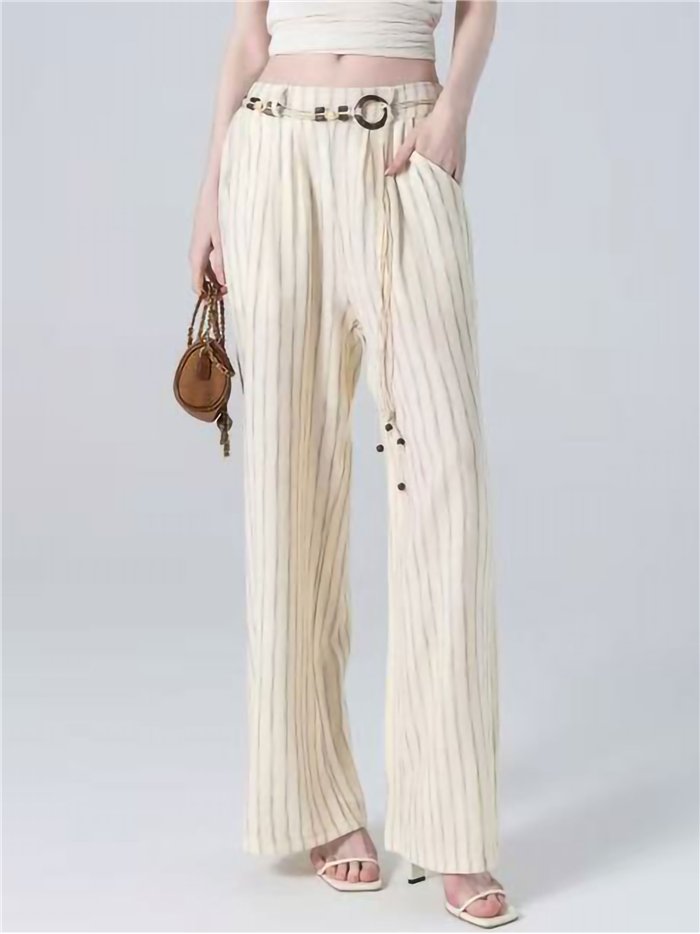 Pantalon palazzo rayé avec cordon de serrage