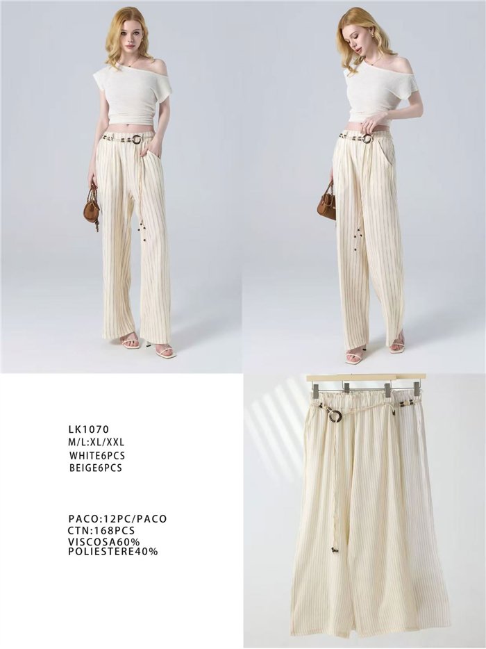 Pantalon palazzo rayé avec cordon de serrage