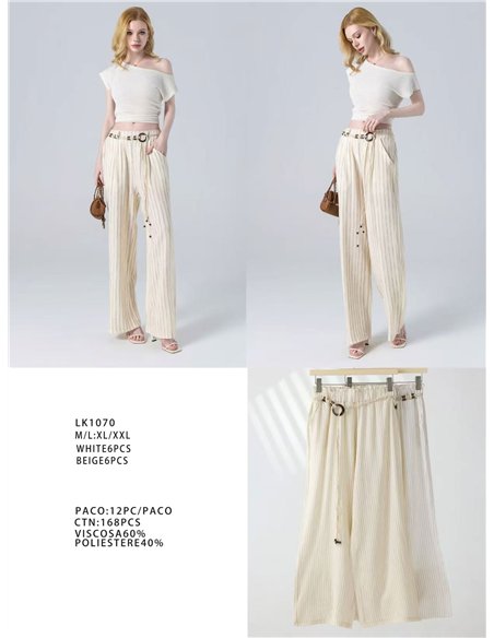 Pantalon palazzo rayé avec cordon de serrage