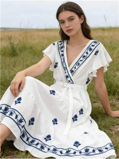 Vestido midi bordado boho