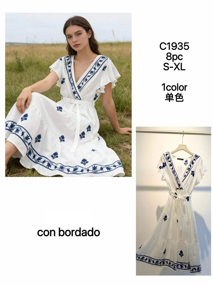 Vestido midi bordado boho