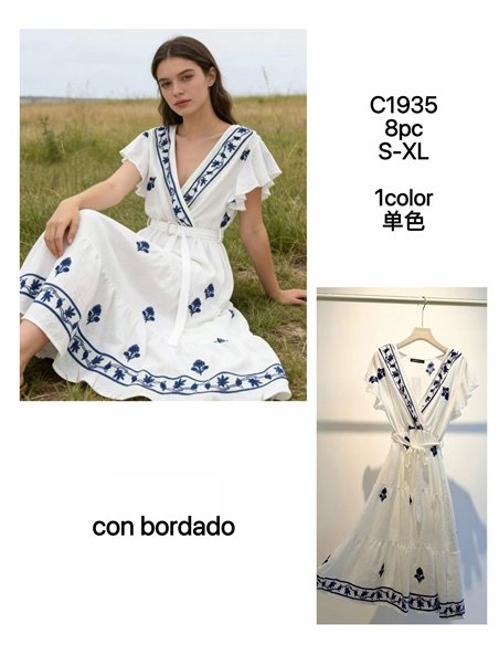 Vestido midi bordado boho