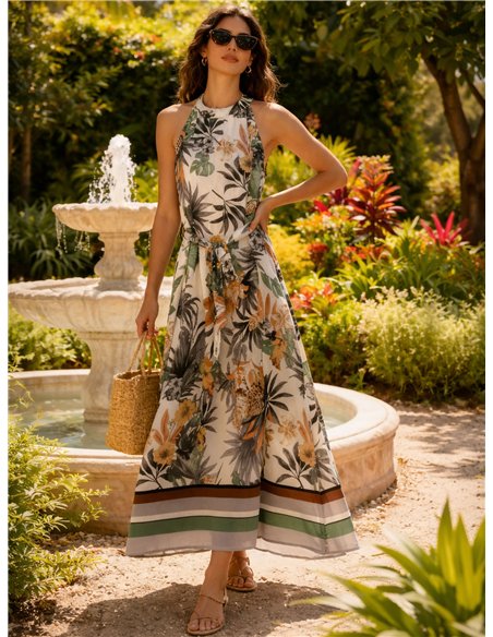 Vestido halter estampado tropical