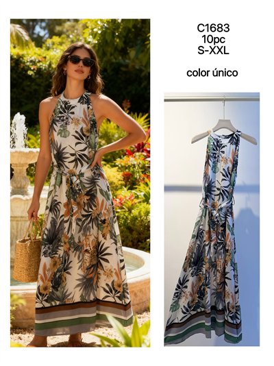 Neckholderkleid mit tropischem Print 2