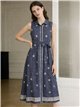 Vestido camisero midi bordado sin manga con cinturón