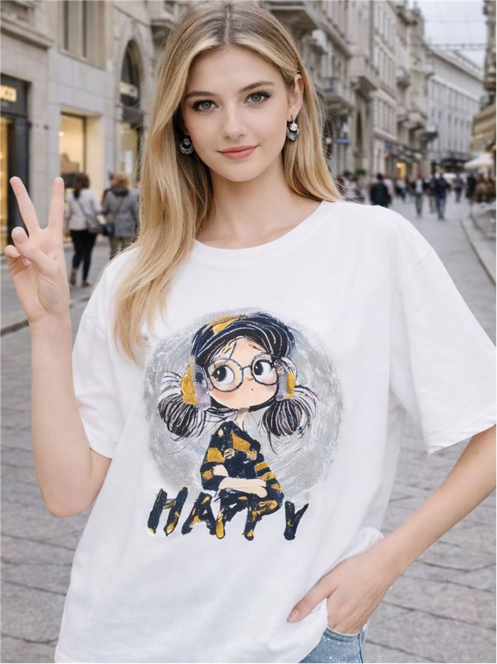 Camiseta girl happy con strass