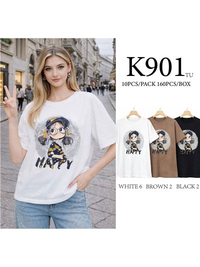 Camiseta girl happy con strass 2