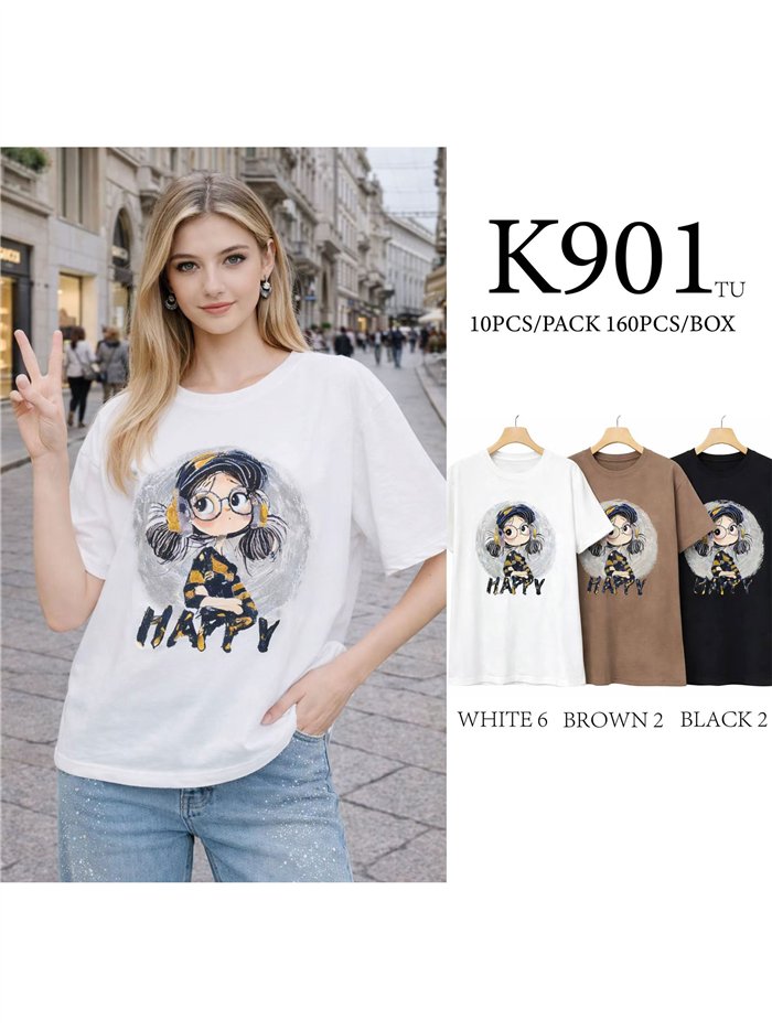 Camiseta girl happy con strass