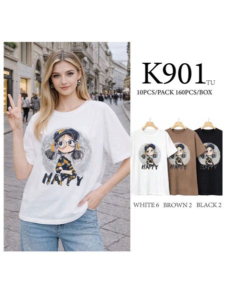 Camiseta girl happy con strass