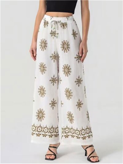 Palazzo-Hose mit Leinenoptik und Print